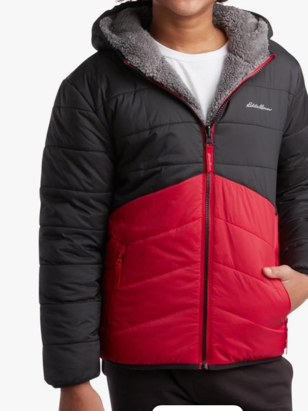 Eddie Bauer Reversible Jacket - Waterproof Lined Hooded, Black/Red, XL, NEW tags